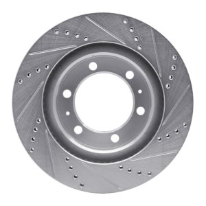 Toyota FJ Cruiser Brake Rotor (1) - Front Left - R1 Concepts - Drilled & Slotted - Silver - `03-`23